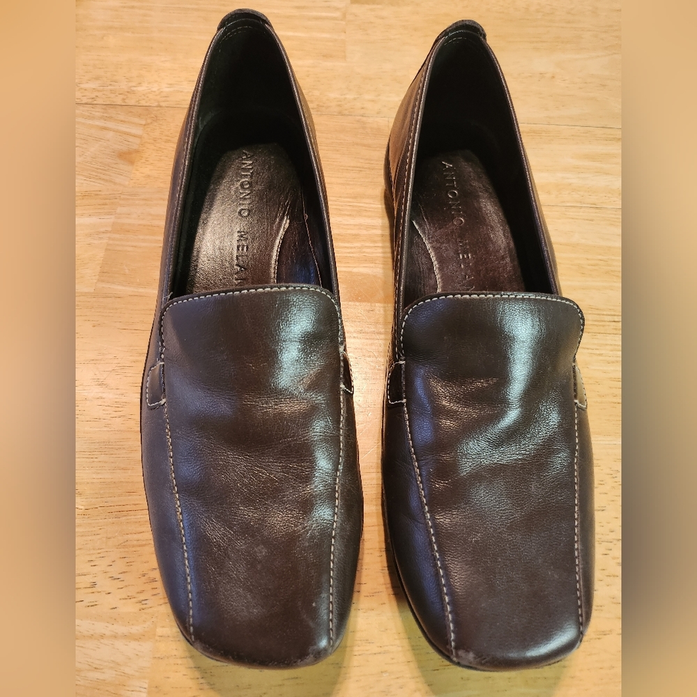 ANTONIO MELANI Women's Brown Leather Flats Loafers Sz 8.5 Nelson